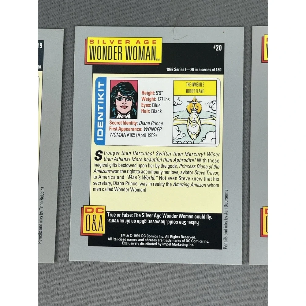 1991 DC Comic Cards WONDER WOMAN Hero Heritage Set Of 3